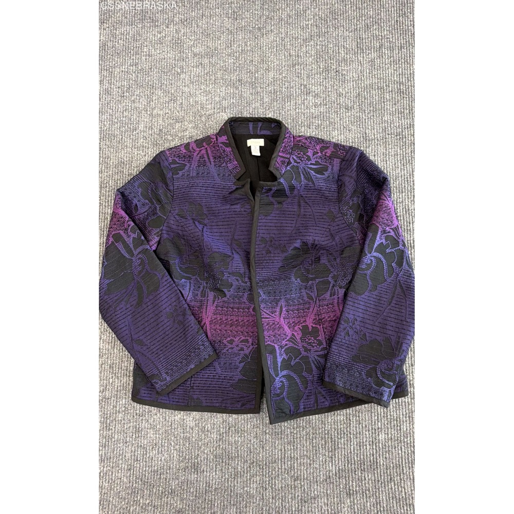 Chicos Pink Purple Artsy Ombre Floral Metallic Jacquard Topper Jacket Womens - 3